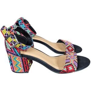 Faryl Robin Sandals Womens 7 Embroidered Multicolor Ankle Strap Colorful Artsy